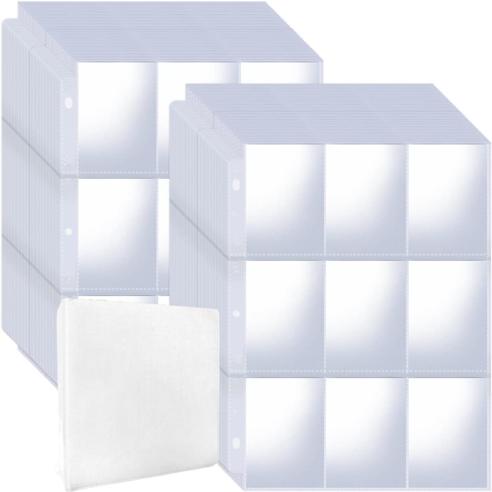 1800 Pockets Card Sleeves Binder Sheets With Trading Card White 3 Ring Binder | 9-Pocket Trading Card Pages | for TCG, Sports, MTG Cards, Collectible Storage & Organization