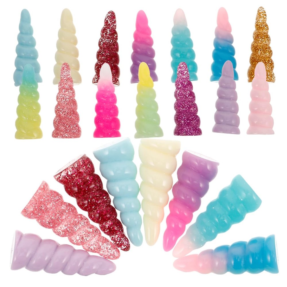 DECHOUS 25pcs Resin Spiral Unicorn Horn Toys Accessories for Diy Headdress Glitter Party Horns