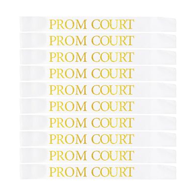10Pcs Prom Court Sashes, School Dance Graduation Party Accessories for Prom King and QueenGraduation Party White Gold