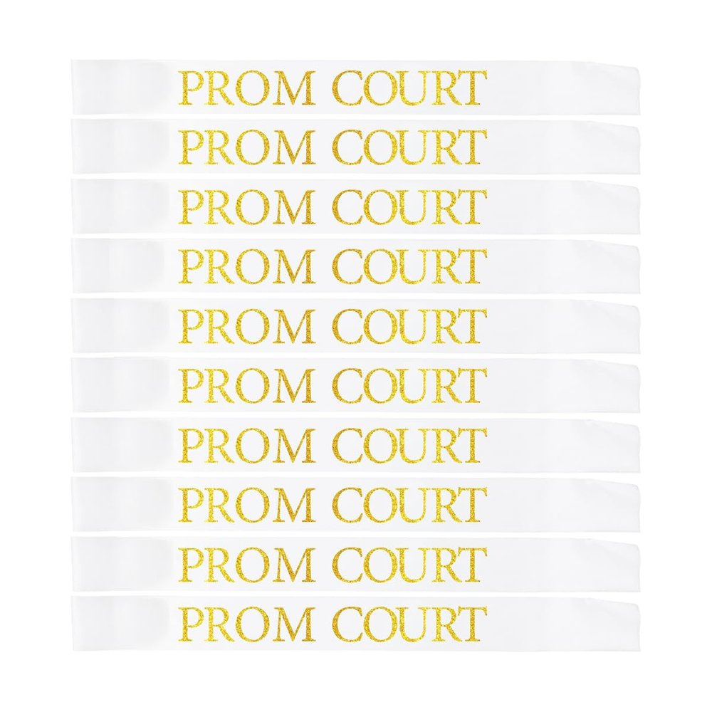 10Pcs Prom Court Sashes, School Dance Graduation Party Accessories for Prom King and QueenGraduation Party White Gold