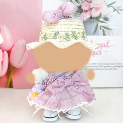 Candy Dress Clothes for 17cm Dolls Clothes Accessories(No Doll Only Clothes), Colorful Outfit Straw hat Suitable for 6.69inch (17cm) Doll Soft Clothing