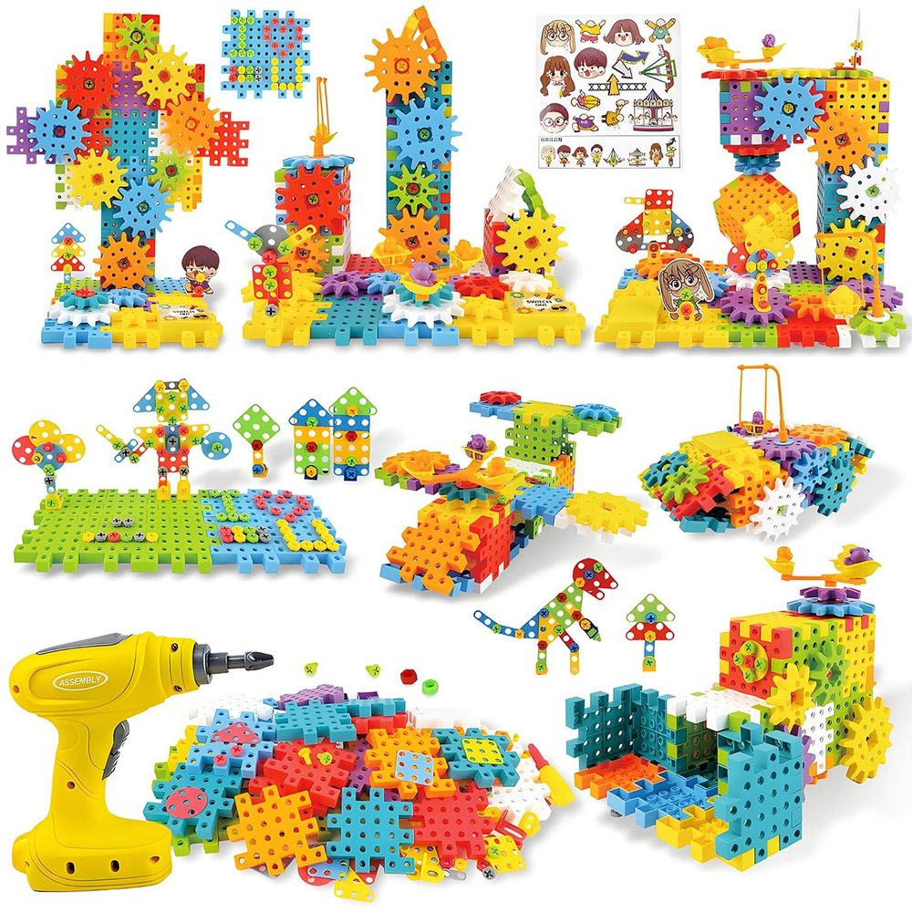 IIROMECI STEM Education Building Toys, 248 PCS Electric Gear Building Blocks Toys Set with Drill, Toddler Screw Toy, Kids Tool Set Construction Toy for Boys Girls Gifts Age 3-8