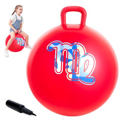 ZOOJOY 18 Inch Red Hopper Balls for Kids 3-6, Sit On Bouncy Ball with Handle, Inflatable Hippity Hop Ball for Indoor/Outdoor Play, Hoping Toys for Kids with Pump