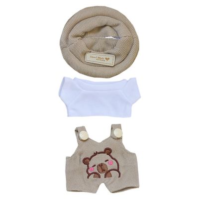 niannyyhouse 17cm Doll Clothes Hat White T-Shirt Animal Print Overalls 15cm Plush Doll Dressup (Brown-1)