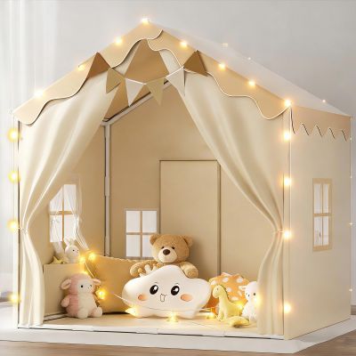 EagleStone 2-in-1 Kids Tent,Large Play Tent with Padded Mat and Lights,Kids Playhouse with 2 Doors & 4 Windows,2 Large Side Pockets,Indoor Outdoor Kid Play Tent for Toddlers,53" x40" x 51"