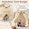 EagleStone 2-in-1 Kids Tent,Large Play Tent with Padded Mat and Lights,Kids Playhouse with 2 Doors & 4 Windows,2 Large Side Pockets,Indoor Outdoor Kid Play Tent for Toddlers,53" x40" x 51" view 2