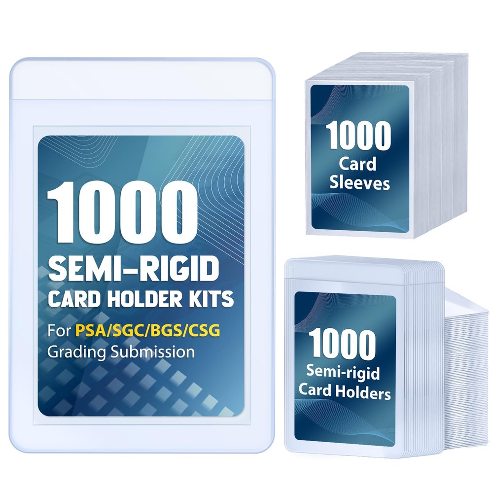 1000ct Semi-Rigid Card Holder and 1000ct Penny Sleeves, Card Saver with 1/2" Lip, Grading Card Sleeves for PSA, BGS, SGC Submission, Toploader Card Protectors for Grade Sending Collection