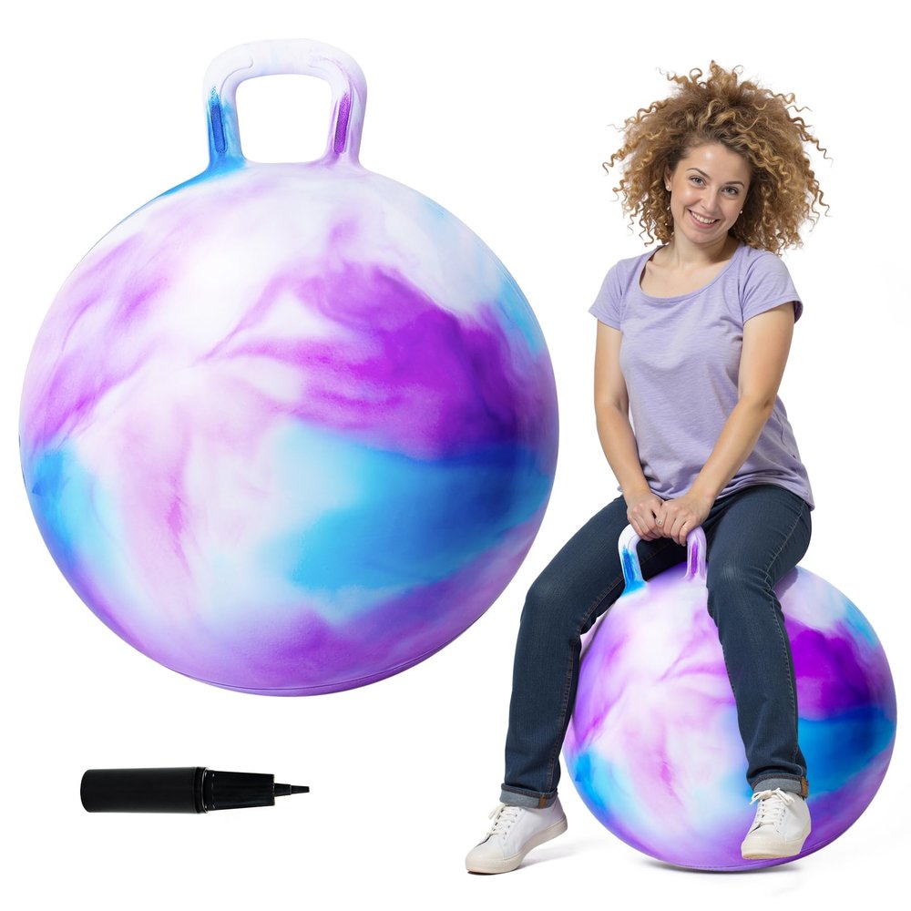 ZOOJOY 28In Hopper Ball for Adults, Clodus Bouncy Ball with Handle, Sit On Hippity Hop with Air Pump, Active Play for Family Activities & Indoor/Outdoor Sports