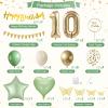 10th Sage Green Birthday Decorations, Boho Green White Gold Balloons Decorations for Girls, Happy 10 Birthday Party Supplies with Happy Birthday banner, Number Foil Balloon, Butterfly Cake Topper view 2