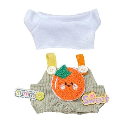 niannyyhouse 15cm Plush Doll Clothes White T-Shirt Fruit Pattern Overalls 17cm Doll Dressup (Orange)