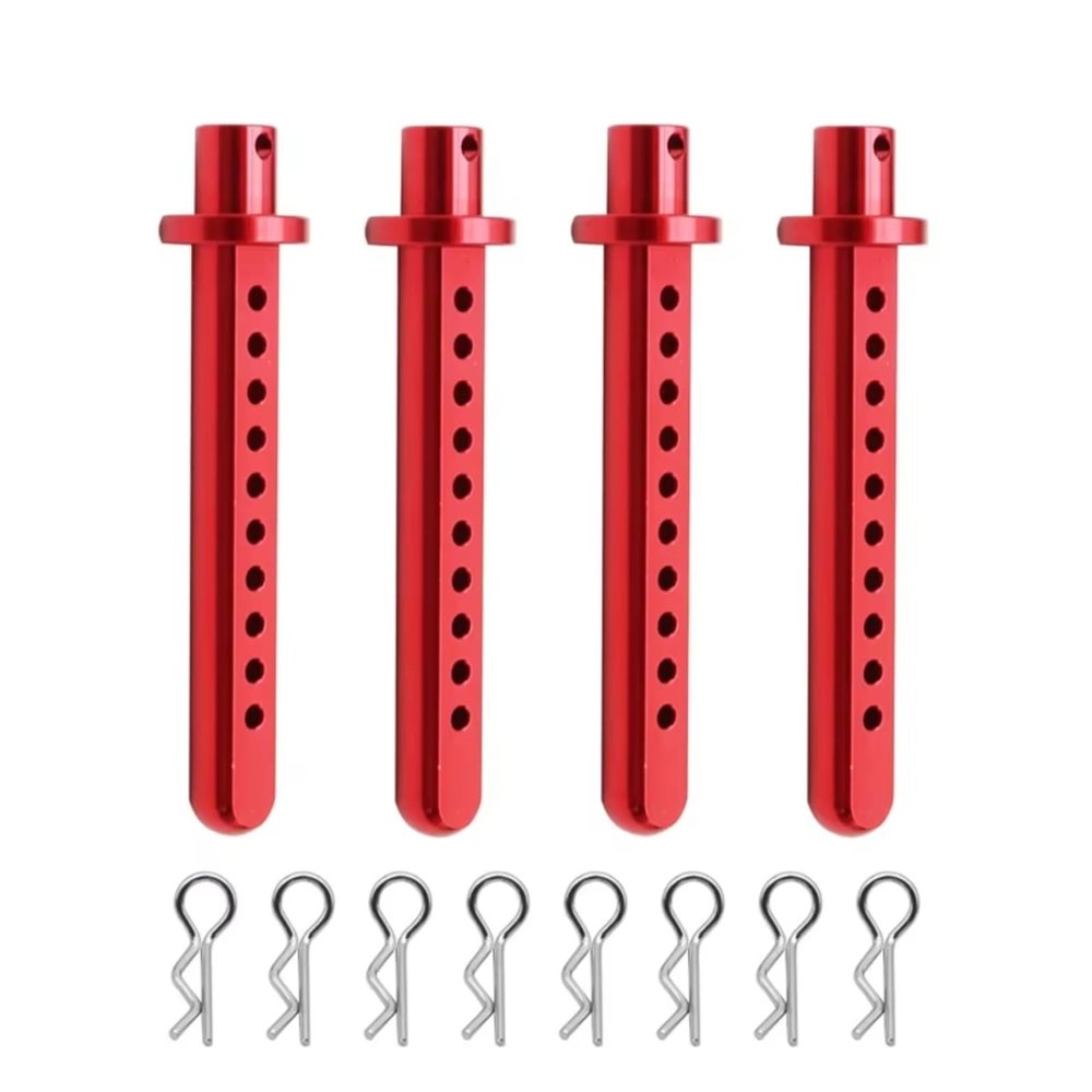 RC Car Parts for Axial for SCX10 1/10 RC Crawler Vehicle Parts Accessories 4 Pcs Aluminum Body Post Mounting Car Shell with R Clamp Fixing Post(Red)