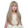 Edivd Girls Mixed Blonde Wig Long Ash Blonde Wig with Air Bangs for Kids Children Straight Wigs Heat Resistant Synthetic Wigs with Cap view 1