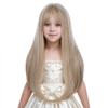 Edivd Girls Mixed Blonde Wig Long Ash Blonde Wig with Air Bangs for Kids Children Straight Wigs Heat Resistant Synthetic Wigs with Cap view 3