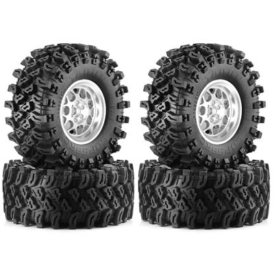 REDSPIDER2.2'' Metal Beadlock Wheels and Mud Terrain Crawler Tires Set4PCS2.2in RC Big Tire OD 5.35in for 1/8 1/10 RC Crawler Car Upgrade KM5 YK4082 YK4083 SCX10 RBX10 RR10 TRX4 TRX6 (Silvery)