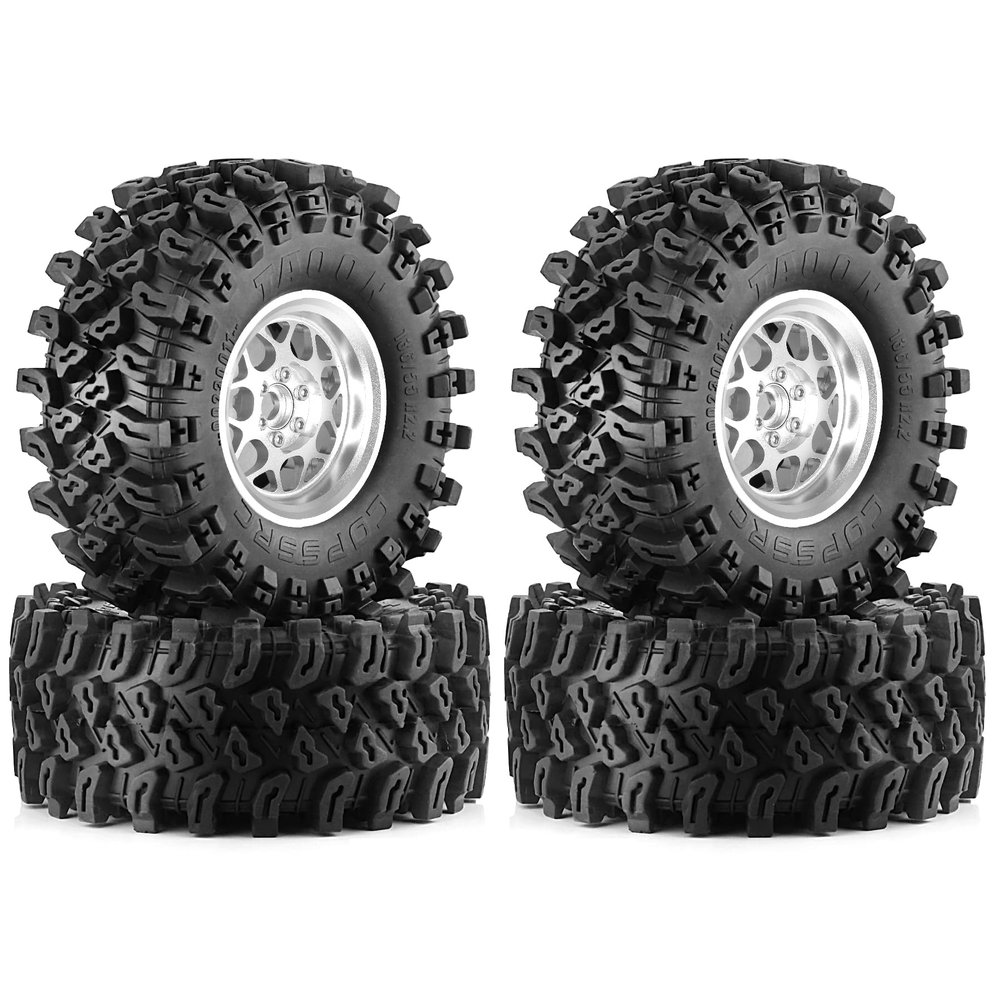 REDSPIDER2.2'' Metal Beadlock Wheels and Mud Terrain Crawler Tires Set4PCS2.2in RC Big Tire OD 5.35in for 1/8 1/10 RC Crawler Car Upgrade KM5 YK4082 YK4083 SCX10 RBX10 RR10 TRX4 TRX6 (Silvery)