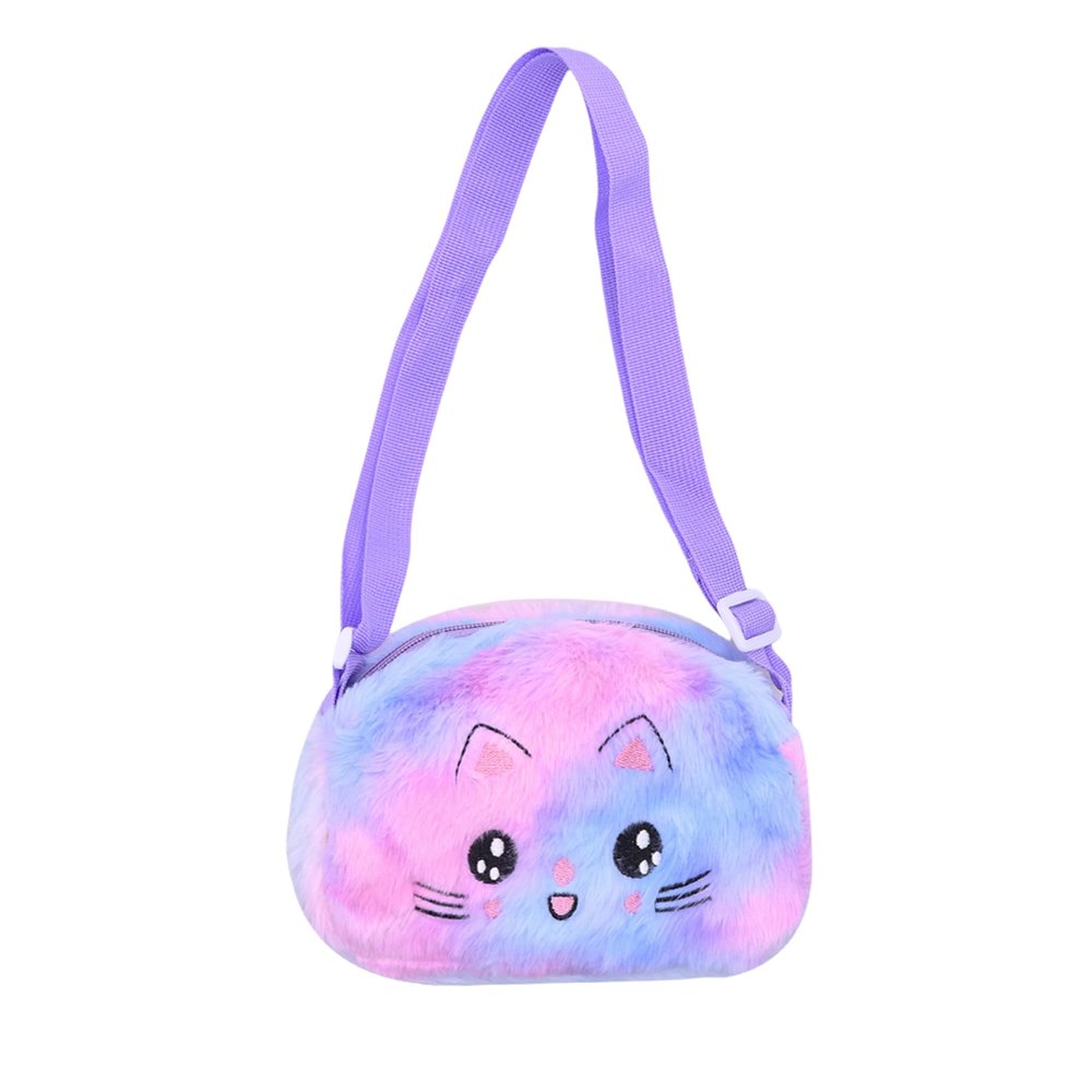 Amamcy Cute Cat Crossbody Bag for Girls Fluffy Shoulder Bag Faux Fur Kitty Purse Animal Plush Daypack Kawaii Purse for Girls