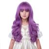 Edivd Child Taro Purple Wig Kids Long Lavender Purple Wig with Bangs Girl Long Wavy Curly Wigs Heat Resistant Synthetic Wigs with Cap view 3