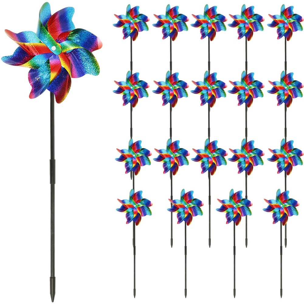 20 Pack Reflective Pinwheels w Stakes, 21" Plastic Bird Blinder Sparkly Pin Wheel Scare Birds & Animals Away Spinner Pinwheels, Double Side Reflective Garden Pinwheel Wind Spinners Outdoor Yard Decor