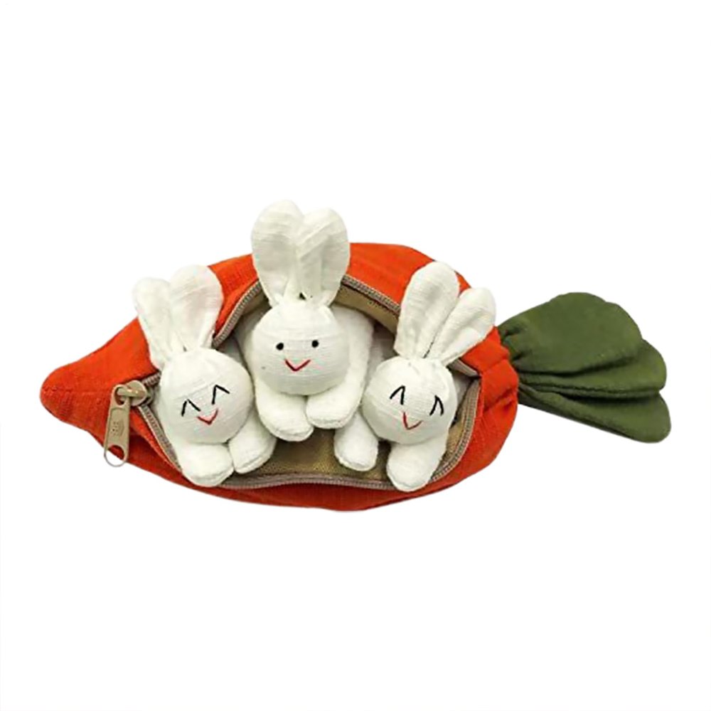 3 Bunnies In Carrot Purse - Bunny-Themed Purse, Carrot Bag With Zipper | Easter Rabbit Handbag, Plush With Bunnies, Cute Kids Handbag, Rabbit Pouch For Easter And Spring Events