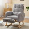 GAFFERIT Accent Rocking Chair with Solid Wood Legs, Teddy Fabric Upholstered Nursery Glider Rocker Chair with Footrest & High Backrest, Comfy Lounge Armchair with Side Pocket (Grey-Velvet) view 1