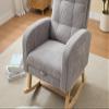 GAFFERIT Accent Rocking Chair with Solid Wood Legs, Teddy Fabric Upholstered Nursery Glider Rocker Chair with Footrest & High Backrest, Comfy Lounge Armchair with Side Pocket (Grey-Velvet) view 4