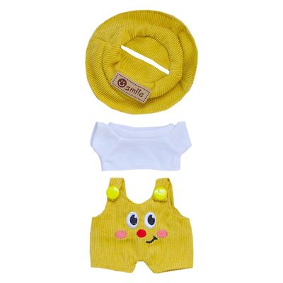 niannyyhouse 17cm Doll Clothes Hat White T-Shirt Animal Print Overalls 15cm Plush Doll Dressup (Yellow)