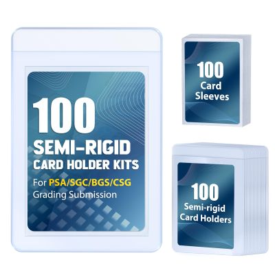 100ct Semi-Rigid Card Holder and 100ct Penny Sleeves, Grading Card Sleeves for PSA, BGS, SGC, Card Submission Kit with 1/2" Lip, Toploader Card Protectors for Grade Sending Collection Trading