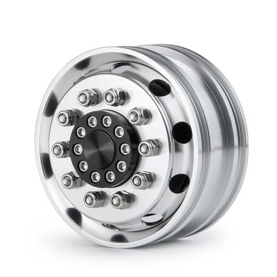2PCS CNC Metal Alloy Front Wheel Hub Rim with 28mm Width Black Rubber Tires for 1/14 Tamiya RC Trailer Tractor Truck(1Pcs Wheel Rim)