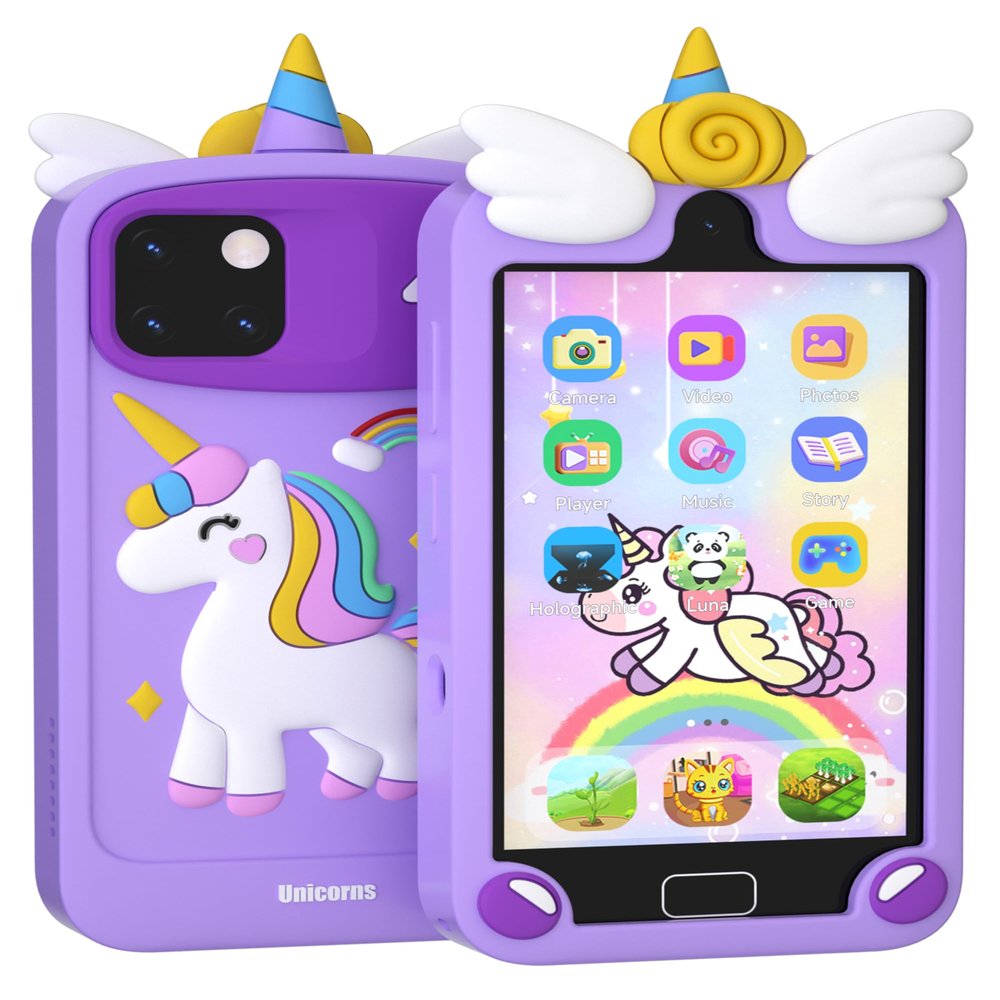 Kids Smart Phone for Girls, Christmas Birthday Gifts for Girls Age 3-10 Kids Toys Cell Phone, 4.0" Touchscreen Toddler Learning Play Toy Phone with Dual Camera, Game, Music Player, 32GB Card Purple