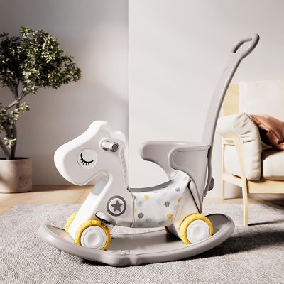 Deer COCO 4 in 1 Rocking Horse for Toddlers 1-3 Years | Convertible Baby Push Walker, Balance Board & Ride-On Toy | Durable Plastic Indoor/Outdoor Gift for 1 Year Old Boy Girl(Grey)