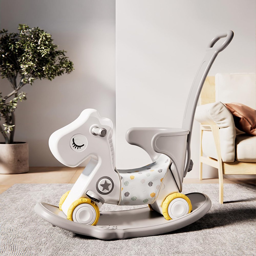 Deer COCO 4 in 1 Rocking Horse for Toddlers 1-3 Years | Convertible Baby Push Walker, Balance Board & Ride-On Toy | Durable Plastic Indoor/Outdoor Gift for 1 Year Old Boy Girl(Grey)