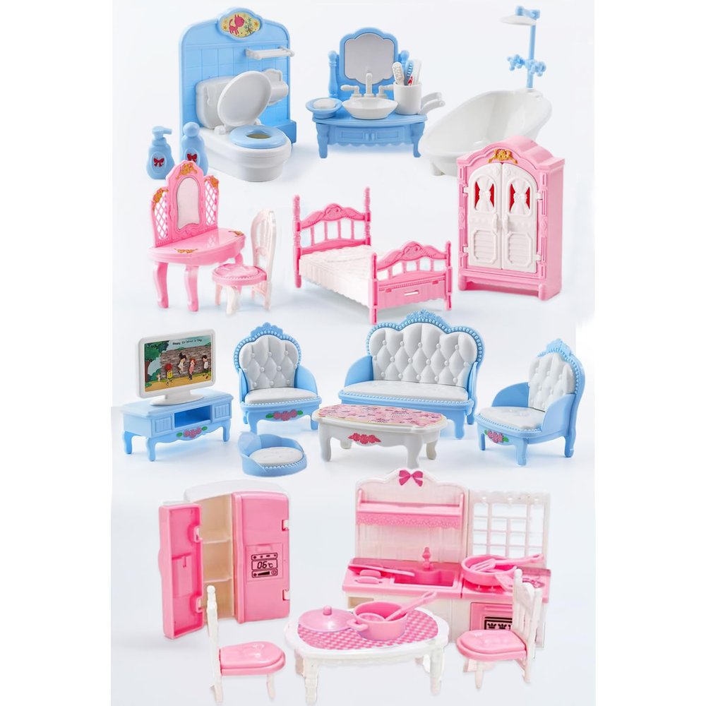 35 Pcs Dollhouse Furniture Accessories Set Mini House Furniture Small Dollhouse Miniature Furniture Play House Accessories 1:12 Tiny Kitchen Bedroom LivingRoom Bathroom Boy Girl Toddler3Y+