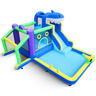 10-in-1 Bounce House, Inflatable Water Slide w/Splash Pool, Jump Area, Climbing Wall,Basketball, Football, Ball Shootings, 450W Air Blower, 13.3x11.3FT Bouncer Castle for Kids Backyard Indoor Outdoor