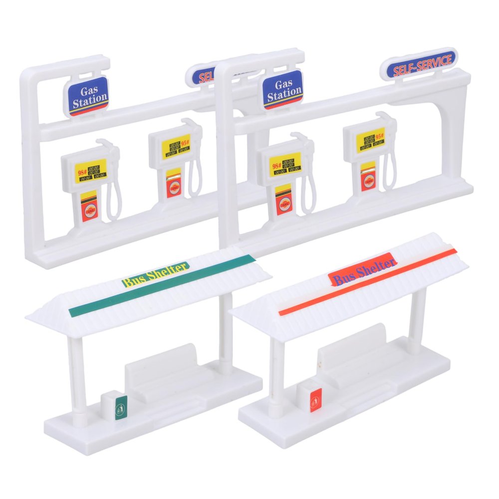 Sosoport 1set Bus Shelter and Gas Station Model Kit for Boy Girl Engaging Boy Girl Toy Road Signs Educational Sand Table Props for Creative Play