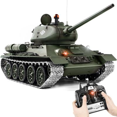 1/16 RC Tank, Heng Long Soviet Union T-34 Army Toy with Smoke, Sound, Light, 2.4G Remote Control Tank That Shoots with Upgraded Metal Track, Idler and Sprocket Wheel, Steel Gearbox, Two Batteries