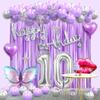10th Birthday Decorations for Girls -Lavender Purple Silver Butterfly Happy 10th Birthday Decor Set with Banner, Number 10 Balloons, Balloon Arch Kit for 10 years old Bday Party view 1