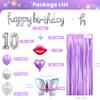 10th Birthday Decorations for Girls -Lavender Purple Silver Butterfly Happy 10th Birthday Decor Set with Banner, Number 10 Balloons, Balloon Arch Kit for 10 years old Bday Party view 2