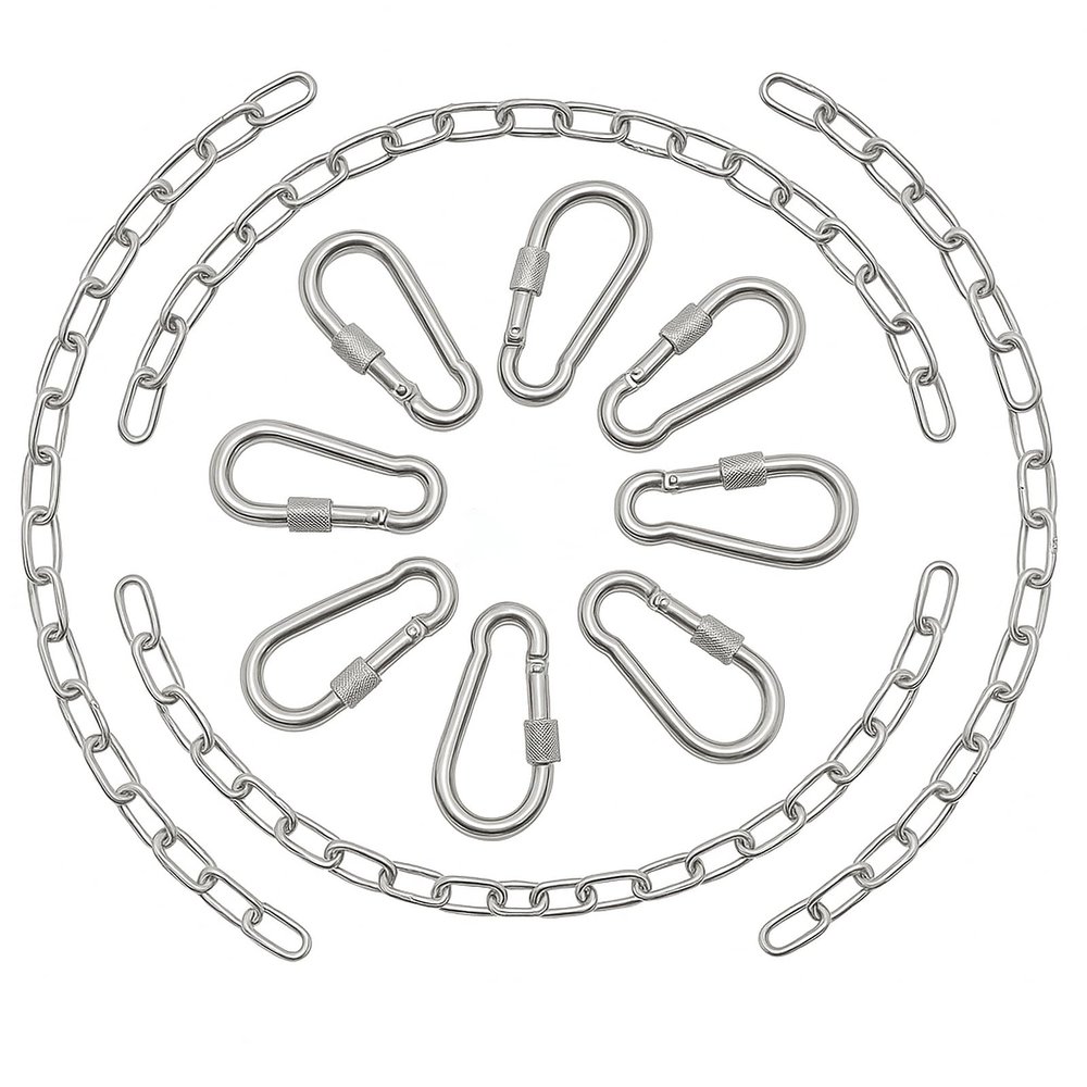 4 Pack 25in Hanging Swing Chain with 4 Carabiners, 440LB Capacity Hanging Kits Heavy Duty Hanging Chair Hardware for Hammock Swing Hanging Chair Punching Bags Sandbag Indoor Outdoor Yoga Gym (Silver)