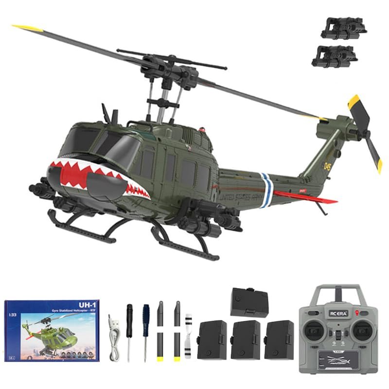 Domiuie RC ERA C032 UH-1 Huey RC Helicopter - 1/32 Scale 6CH Flybarless Gyro Stabilized Remote Control Helicopter Model, 3D Inverted Flight, Brushless Motor, Gift for Hobbyists