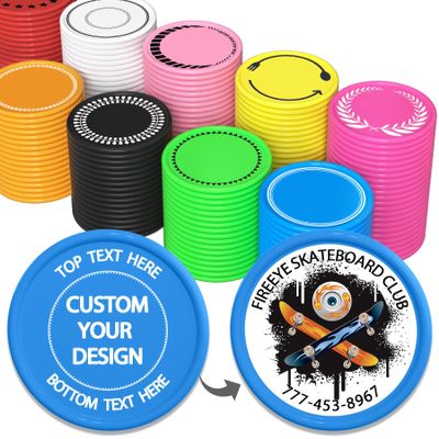 200-1000 Custom Plastic Poker Chips, Full Color Double-Sided Printed Drink Tokens, Customize Images/Logo/Text - 9 Vibrant Colors with Storage Case, Custom Tokens for Bar, Party, Events (Blue)