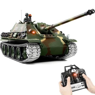 1/16 RC Tank, Heng Long German Jagdpanther Army Toy with Smoke, Sound, Light, 2.4G Remote Control Tank That Shoots with Upgraded Metal Tracks, Idler and Sprocket Wheel, Steel Gearbox, Two Batteries
