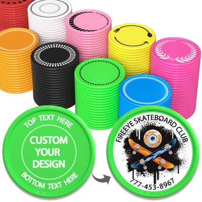 200-1000 Custom Plastic Poker Chips, Full Color Double-Sided Printed Drink Tokens, Customize Images/Logo/Text - 9 Vibrant Colors with Storage Case, Custom Tokens for Bar, Party, Events (Green)