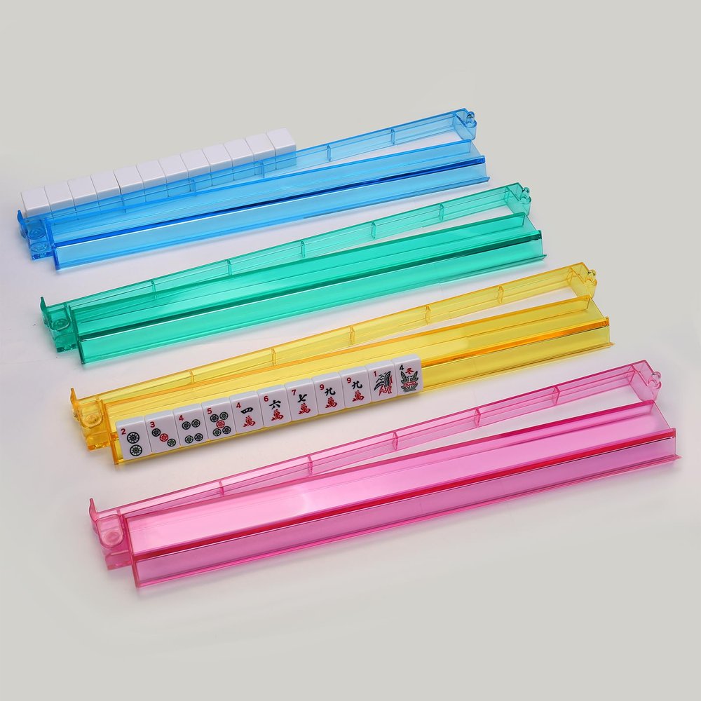CAYOULR Mahjong Racks with Pushers, Convenient Rotating One-Piece Mahjong Pushers and Racks,4-Piece Set American Mahjong Accessories,Colourful