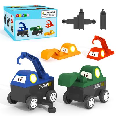 Magnetic Tiles Truck Toddler Toys 3 4 5 Year Old Boys Girls, Magnetic Blocks Electric Engineering Vehicle - 2 Car Bases and 4 Car Bodies. Compatible with Traversable on Magnet Roads.
