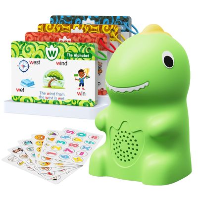 Dinosaur Talking Pen with Phonics Cards, Montessori Toys for Toddlers, Autism Sensory Interactive Toys, Educational Birthday ABC 123 Learning Set, 73PCS Flash Cards & 6 Stickers