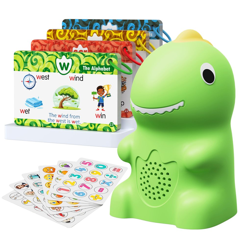Dinosaur Talking Pen with Phonics Cards, Montessori Toys for Toddlers, Autism Sensory Interactive Toys, Educational Birthday ABC 123 Learning Set, 73PCS Flash Cards & 6 Stickers