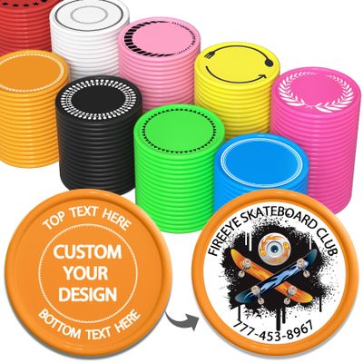 200-1000 Custom Plastic Poker Chips, Full Color Double-Sided Printed Drink Tokens, Customize Images/Logo/Text - 9 Vibrant Colors with Storage Case, Custom Tokens for Bar, Party, Events (Orange)