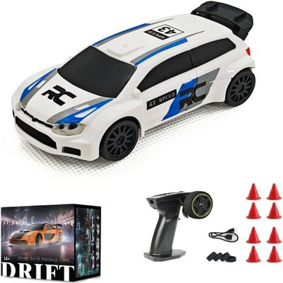 Aetheria 1/43 RC Drift Racing Car, 4WD Fully Proportional Mini Electric Race Vehicle with LED Lights Remote Control High Speed Car for Adult Outdoor - Ready to Run (White Blue)
