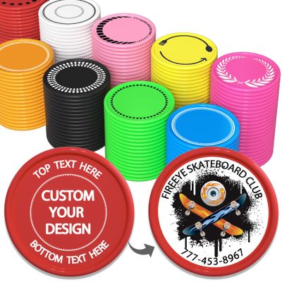 200-1000 Custom Plastic Poker Chips, Full Color Double-Sided Printed Drink Tokens, Customize Images/Logo/Text - 9 Vibrant Colors with Storage Case, Custom Tokens for Bar, Party, Events (Red)