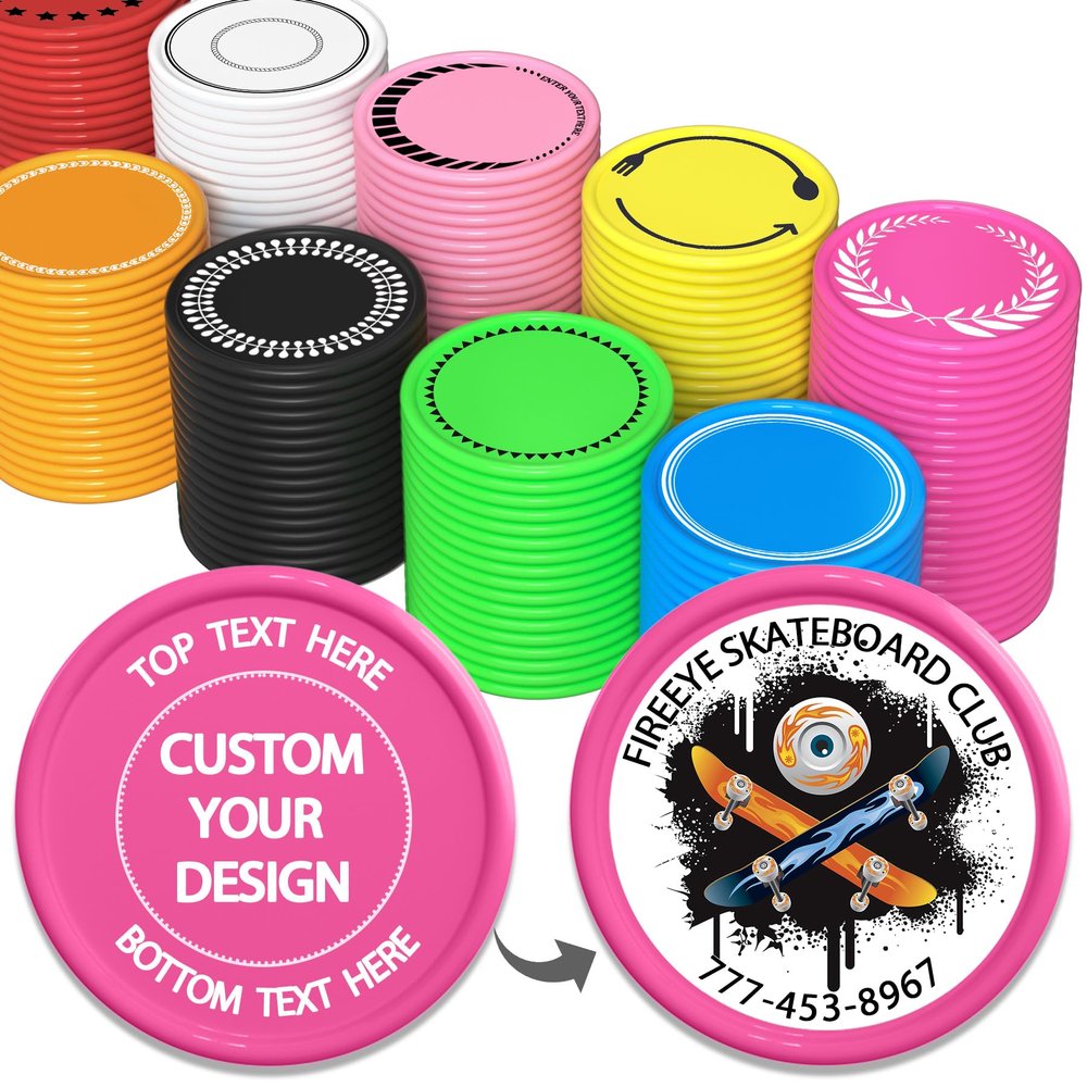 200-1000 Custom Plastic Poker Chips, Full Color Double-Sided Printed Drink Tokens, Customize Images/Logo/Text - 9 Vibrant Colors with Storage Case, Custom Tokens for Bar, Party, Events (Rose red)